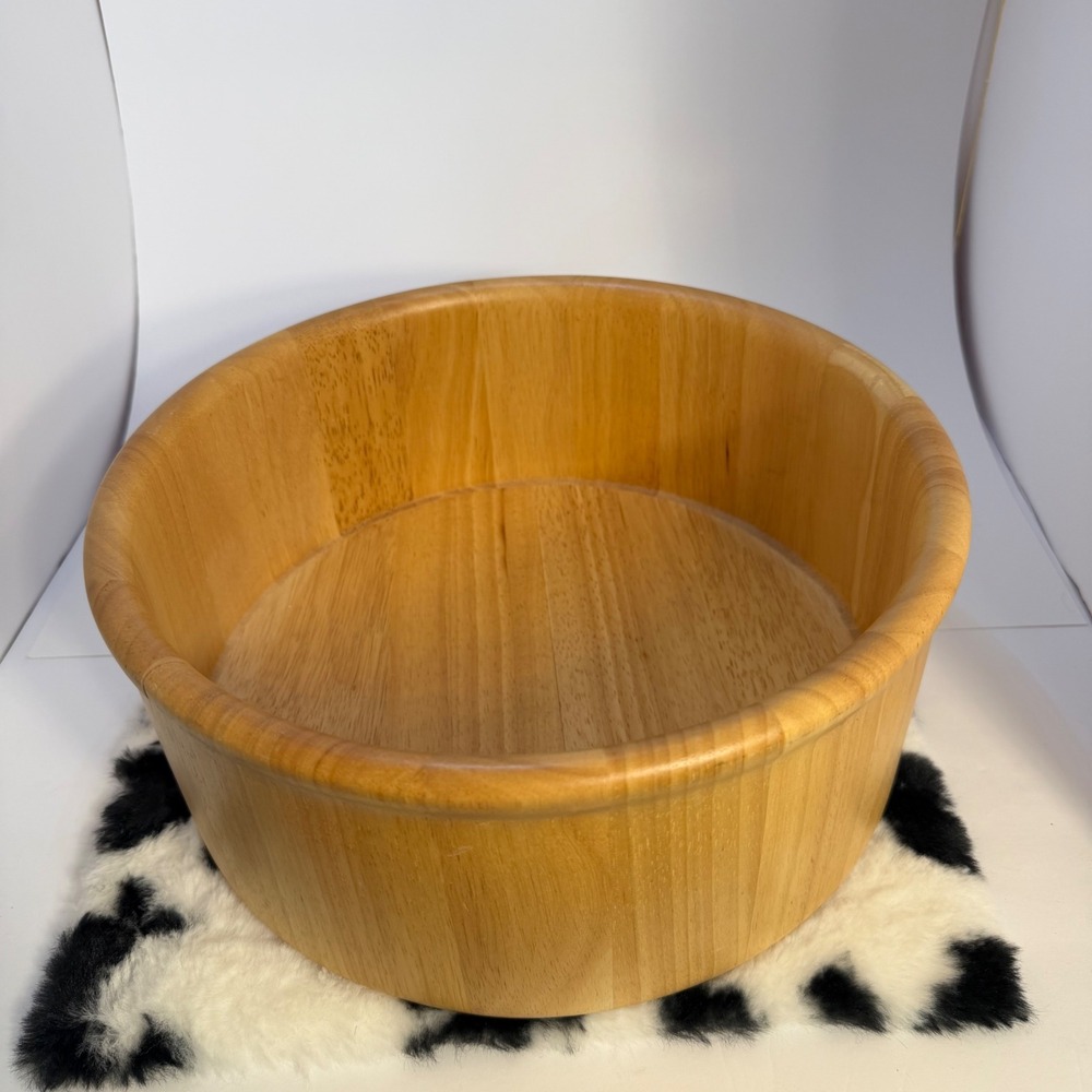 Large Round Wooden Salad Serving Bowl Natural Grain Farmhouse Decor 11.5 Inch